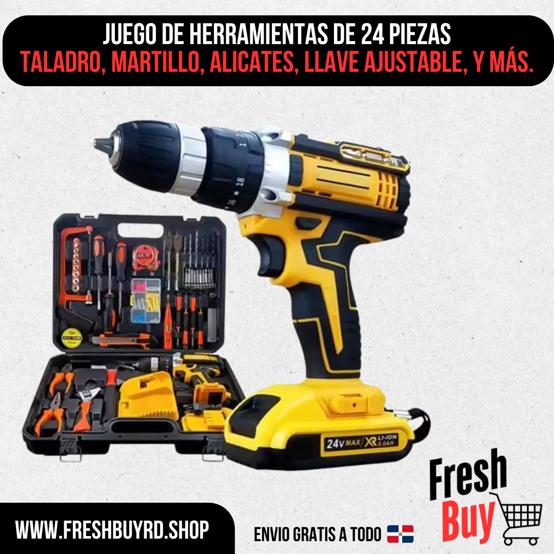 🔩 KIT DE HERRAMIENTAS 24 PIEZAS⚡ – ¡Potencia total para cualquier trabajo! 🚀